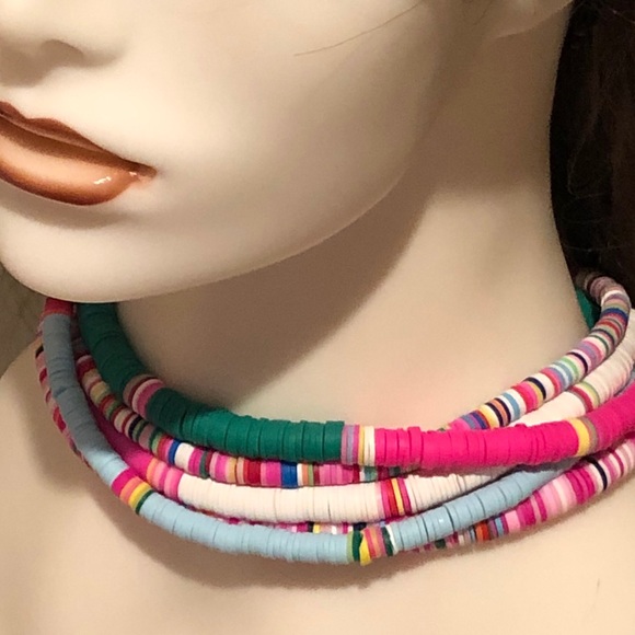 Large Green & Hot Pink Choker Necklace - Picture 6 of 12